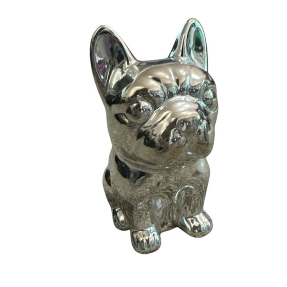 Silver Ceramic Metallic French Bulldog Figurine 7” Tall Home Decor Gift Idea